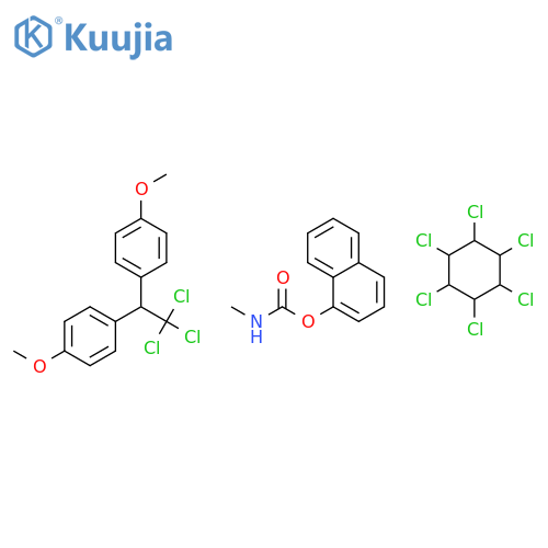 1,2,3,4,5,6-hexachlorocyclohexane; 1-methoxy-4-[2,2,2-trichloro-1-(4-methoxyphenyl)ethyl]benzene; 1-naphthyl N-methylcarbamate structure