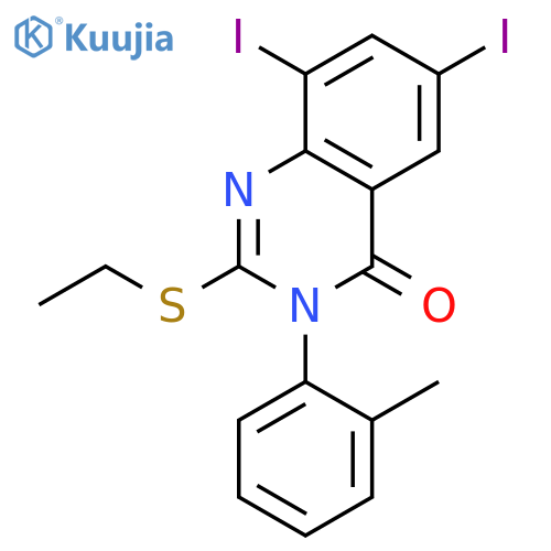 4(3H)-Quinazolinone, 2-(ethylthio)-6,8-diiodo-3-(2-methylphenyl)- structure