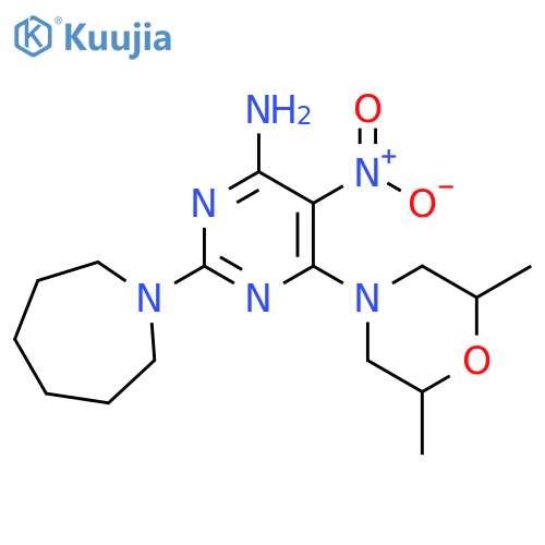 2-(azepan-1-yl)-6-(2,6-dimethylmorpholin-4-yl)-5-nitropyrimidin-4-amine structure