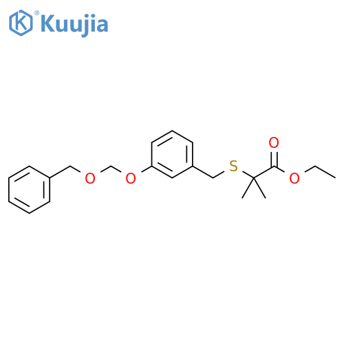 Propanoic acid,2-methyl-2-[[[3-[(phenylmethoxy)methoxy]phenyl]methyl]thio]-, ethyl ester structure