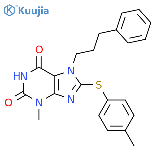 3-methyl-8-(4-methylphenyl)sulfanyl-7-(3-phenylpropyl)-2,3,6,7-tetrahydro-1H-purine-2,6-dione structure