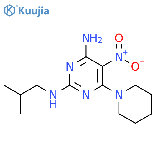 N2-(2-methylpropyl)-5-nitro-6-(piperidin-1-yl)pyrimidine-2,4-diamine structure