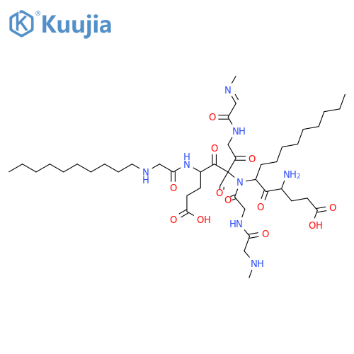 N-methylglycyl-N-[(3S)-3-amino-1-carboxy-4-oxotetradecan-5-yl]-N-[(3S,5S)-7-carboxy-5-[(N-decylglycyl)amino]-3-formyl-1-{[(2E)-2-(methylimino)acetyl]amino}-2,4-dioxoheptan-3-yl]glycinamide structure