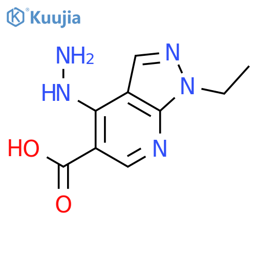 1H-PYRAZOLO[3,4-B]PYRIDINE-5-CARBOXYLIC ACID, 1-ETHYL-4-HYDRAZINO- structure