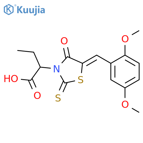 2-(5E)-5-(2,5-dimethoxyphenyl)methylidene-4-oxo-2-sulfanylidene-1,3-thiazolidin-3-ylbutanoic acid structure
