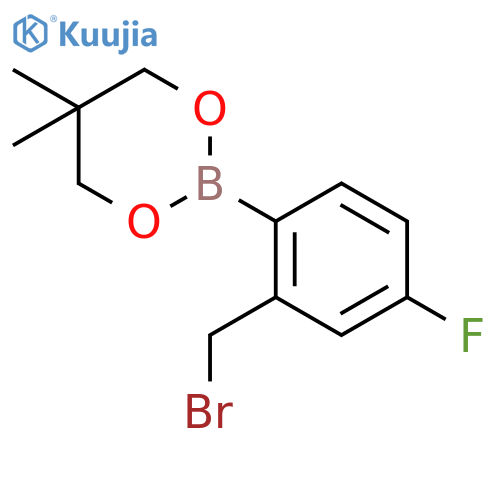 2-Bromomethyl-4-fluorophenylboronic acid, neopentyl glycol ester structure
