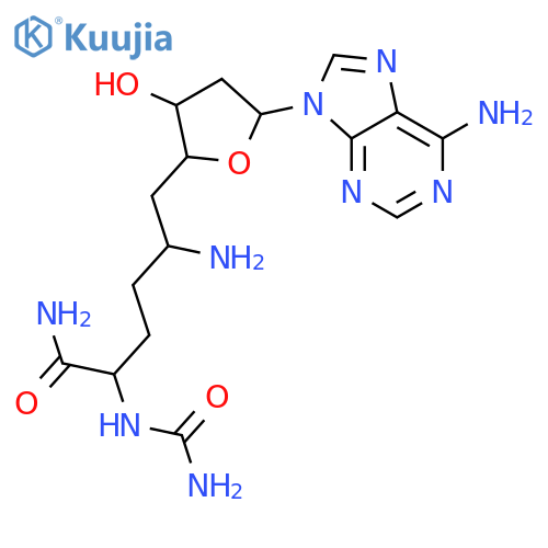 5-amino-6-[5-(6-amino-9H-purin-9-yl)-3-hydroxytetrahydrofuran-2-yl]-2-(carbamoylamino)hexanamide (non-preferred name) structure