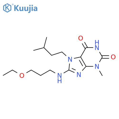 8-(3-ethoxypropyl)amino-3-methyl-7-(3-methylbutyl)-2,3,6,7-tetrahydro-1H-purine-2,6-dione structure