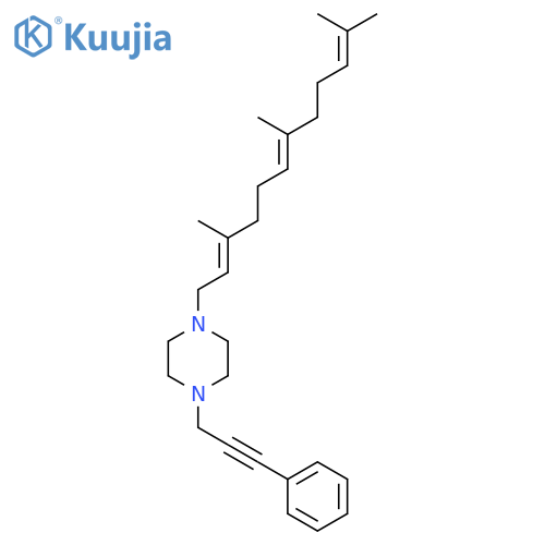 1-(3-phenylprop-2-yn-1-yl)-4-[(2E,6E)-3,7,11-trimethyldodeca-2,6,10-trien-1-yl]piperazine structure
