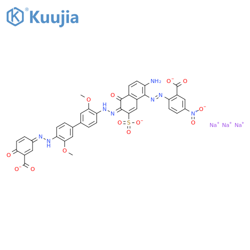 Benzoic acid,2-[2-[2-amino-6-[2-[4'-[2-(3-carboxy-4-hydroxyphenyl)diazenyl]-3,3'-dimethoxy[1,1'-biphenyl]-4-yl]diazenyl]-5-hydroxy-7-sulfo-1-naphthalenyl]diazenyl]-5-nitro-,sodium salt (1:3) structure