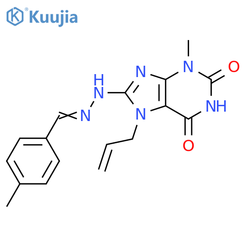 3-methyl-8-(E)-2-(4-methylphenyl)methylidenehydrazin-1-yl-7-(prop-2-en-1-yl)-2,3,6,7-tetrahydro-1H-purine-2,6-dione structure