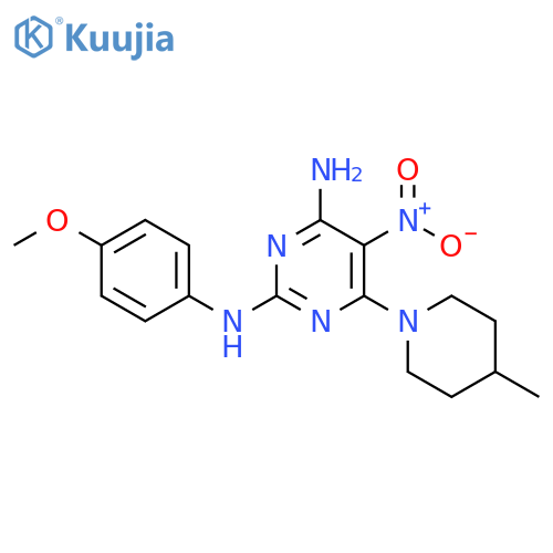 N2-(4-methoxyphenyl)-6-(4-methylpiperidin-1-yl)-5-nitropyrimidine-2,4-diamine structure