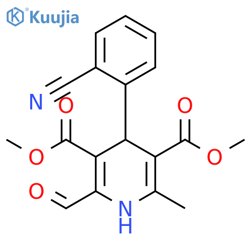 3,5-Pyridinedicarboxylic acid, 4-(2-cyanophenyl)-2-formyl-1,4-dihydro-6-methyl-, 3,5-dimethyl ester structure