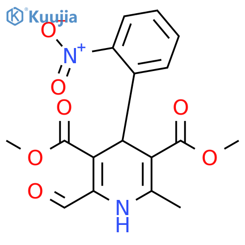 3,5-Pyridinedicarboxylic acid, 2-formyl-1,4-dihydro-6-methyl-4-(2-nitrophenyl)-, 3,5-dimethyl ester structure