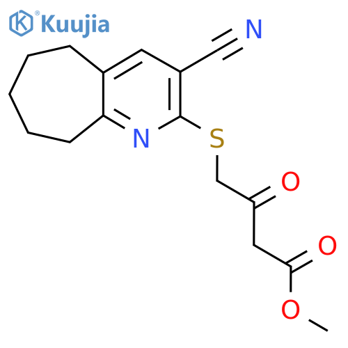 methyl 4-[(3-cyano-6,7,8,9-tetrahydro-5H-cyclohepta[b]pyridin-2-yl)sulfanyl]-3-oxobutanoate structure