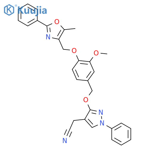 1H-Pyrazole-4-acetonitrile,3-[[3-methoxy-4-[(5-methyl-2-phenyl-4-oxazolyl)methoxy]phenyl]methoxy]-1-phenyl- structure
