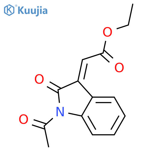 Acetic acid, 2-(1-acetyl-1,2-dihydro-2-oxo-3H-indol-3-ylidene)-, ethyl ester, (2E)- structure