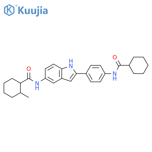 Cyclohexanecarboxamide,N-[2-[4-[(cyclohexylcarbonyl)amino]phenyl]-1H-indol-5-yl]-2-methyl- structure