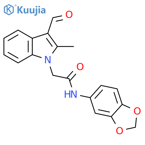 N-(1,3-benzodioxol-5-yl)-2-(3-formyl-2-methyl-1H-indol-1-yl)acetamide structure