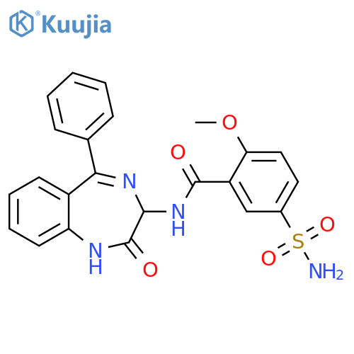 Benzamide,5-(aminosulfonyl)-N-(2,3-dihydro-2-oxo-5-phenyl-1H-1,4-benzodiazepin-3-yl)-2-methoxy- structure