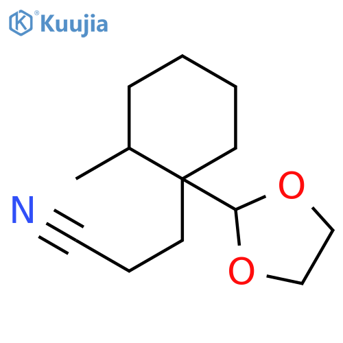 Cyclohexanepropanenitrile, 1-(1,3-dioxolan-2-yl)-2-methyl- structure