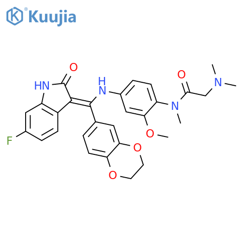 Acetamide,N-[4-[[(Z)-(2,3-dihydro-1,4-benzodioxin-6-yl)(6-fluoro-1,2-dihydro-2-oxo-3H-indol-3-ylidene)methyl]amino]-2-methoxyphenyl]-2-(dimethylamino)-N-methyl- structure