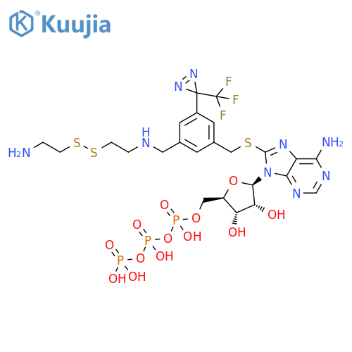 Adenosine 5'-(tetrahydrogen triphosphate), 8-[[[3-[[[2-[(2-aminoethyl)dithio]ethyl]amino]methyl]-5-[3-(trifluoromethyl)-3H-diazirin-3-yl]phenyl]methyl]thio]- (9CI) structure