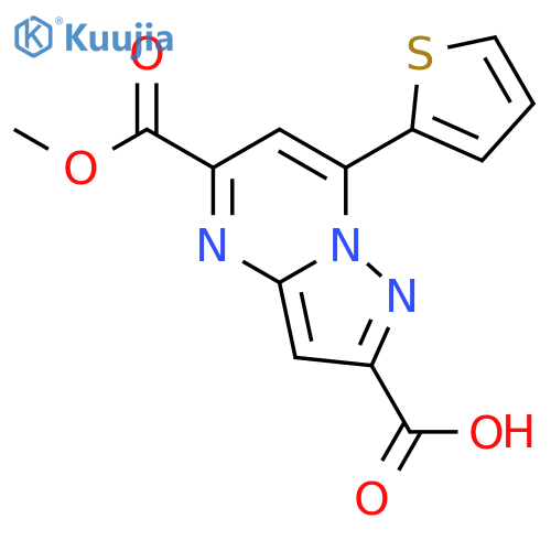 <br>5-(methoxycarbonyl)-7-(thiophen-2-yl)pyrazolo[1,5-a]pyrimidine-2-carboxylic  acid structure