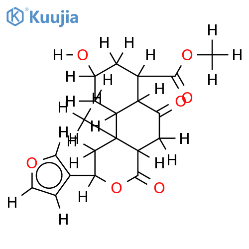 15,16-epoxy-6-keto-2alpha-hydroxy-8beta,5beta-norclerodane-13(16),14(15)-dien-17,12beta-olide-18-carboxylic acid methyl ester structure