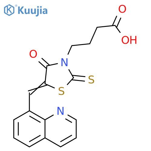 4-(5Z)-4-oxo-5-(quinolin-8-yl)methylidene-2-sulfanylidene-1,3-thiazolidin-3-ylbutanoic acid structure