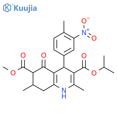 6-methyl 3-propan-2-yl 2,7-dimethyl-4-(4-methyl-3-nitrophenyl)-5-oxo-1,4,5,6,7,8-hexahydroquinoline-3,6-dicarboxylate structure