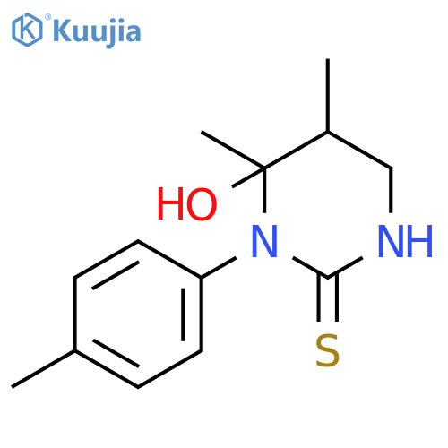 6-hydroxy-5,6-dimethyl-1-(4-methylphenyl)tetrahydropyrimidine-2(1H)-thione structure