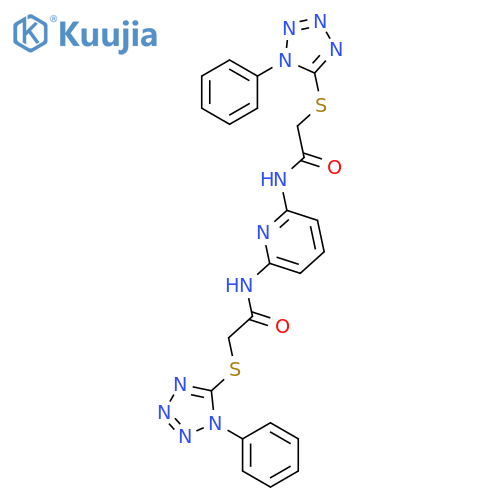 N,N'-pyridine-2,6-diylbis{2-[(1-phenyl-1H-tetrazol-5-yl)sulfanyl]acetamide} structure