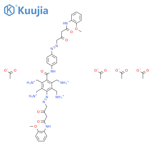 [2,4,5-Tris(azaniumylmethyl)-3-[[4-(2-methoxyanilino)-2,4-dioxobutyl]diazenyl]-6-[[4-[[4-(2-methoxyanilino)-2,4-dioxobutyl]diazenyl]phenyl]carbamoyl]phenyl]methylazanium;tetraacetate structure