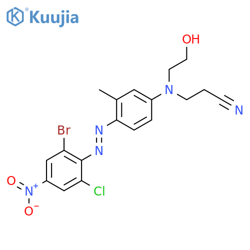 3-[{4-[(E)-(2-bromo-6-chloro-4-nitrophenyl)diazenyl]-3-methylphenyl}(2-hydroxyethyl)amino]propanenitrile structure