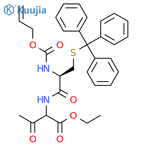 BUTANOIC ACID, 3-OXO-2-[[(2R)-1-OXO-2-[[(2-PROPENYLOXY)CARBONYL]AMINO]-3-[(TRIPHENYLMETHYL)THIO]PROPYL]AMINO]-, ETHYL ESTER structure