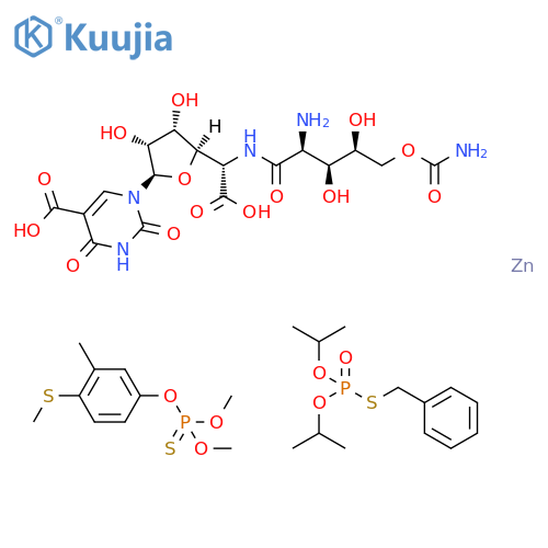 β-D-Allofuranuronic acid, 5-[[2-amino-5-O-(aminocarbonyl)-2-deoxy-L-xylonoyl]amino]-1-(5-carboxy-3,4-dihydro-2,4-dioxo-1(2H)-pyrimidinyl)-1,5-dideoxy-, zinc salt (1:1), mixt. with O,O-bis(1-methylethyl) S-(phenylmethyl) phosphorothioate and O,O-dimethyl O-[3-methyl-4-(methylthio)phenyl] phosphorothi... structure