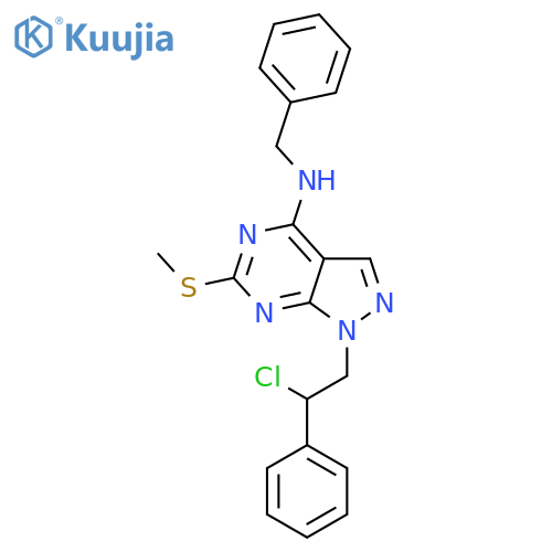 N-Benzyl-1-(2-chloro-2-phenylethyl)-6-(methylthio)-1H-pyrazolo[3,4-d]pyrimidin-4-amine structure