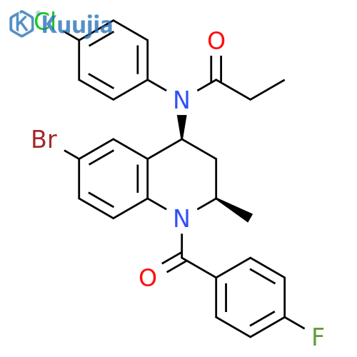 Propanamide,N-[(2R,4S)-6-bromo-1-(4-fluorobenzoyl)-1,2,3,4-tetrahydro-2-methyl-4-quinolinyl]-N-(4-chlorophenyl)-, rel- structure