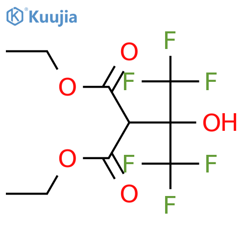diethyl (1,1,1,3,3,3-hexafluoro-2-hydroxypropan-2-yl)propanedioate structure