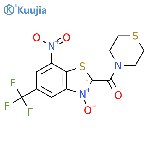 7-Nitro-2-(1,4-thiazinan-4-ylcarbonyl)-5-(trifluoromethyl)-1,3-benzothiazol-3-ium-3-olate structure