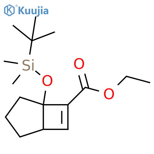 Bicyclo[3.2.0]hept-6-ene-6-carboxylic acid,5-[[(1,1-dimethylethyl)dimethylsilyl]oxy]-, ethyl ester structure
