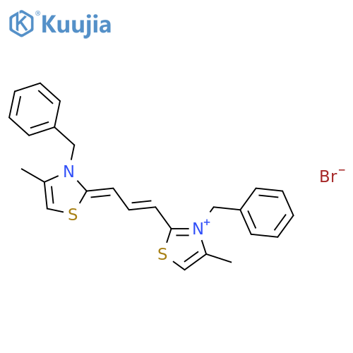 3-benzyl-2-[3-[3-benzyl-4-methyl-3H-thiazol-2-ylidene]prop-1-enyl]-4-methylthiazolium bromide structure