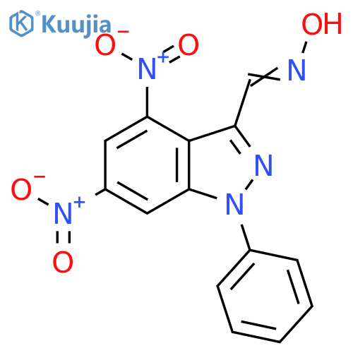 1H-Indazole-3-carboxaldehyde, 4,6-dinitro-1-phenyl-, oxime structure