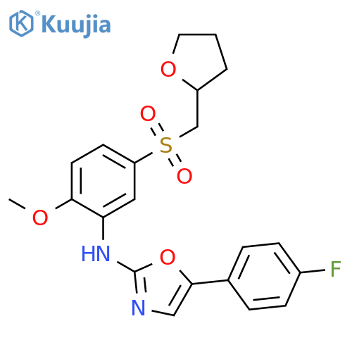 2-OXAZOLAMINE, 5-(4-FLUOROPHENYL)-N-[2-METHOXY-5-[[(TETRAHYDRO-2-FURANYL)METHYL]SULFONYL]PHENYL]- structure