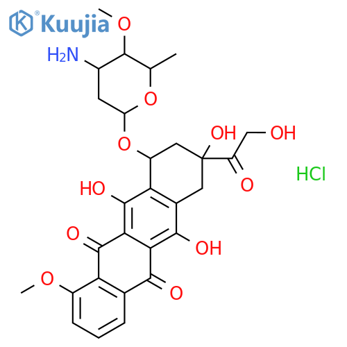 5,12-Naphthacenedione,10-[(3-amino-2,3,6-trideoxy-4-O-methyl-a-L-lyxo-hexopyranosyl)oxy]-7,8,9,10-tetrahydro-6,8,11-trihydroxy-8-(hydroxyacetyl)-1-methoxy-,hydrochloride, (8S-cis)- (9CI) structure