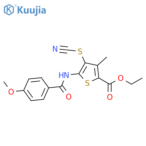 ethyl 4-(cyanosulfanyl)-5-(4-methoxybenzamido)-3-methylthiophene-2-carboxylate structure