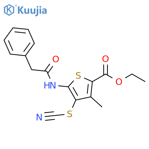 ethyl 4-(cyanosulfanyl)-3-methyl-5-(2-phenylacetamido)thiophene-2-carboxylate structure