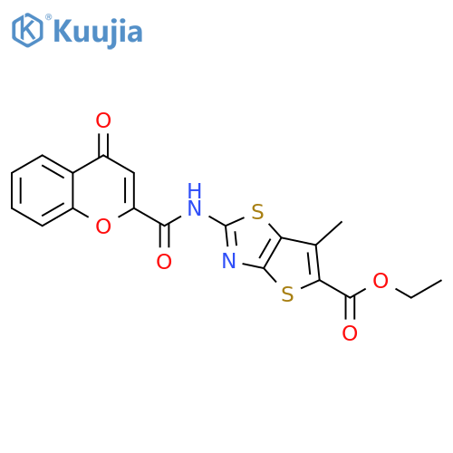 ethyl 6-methyl-2-(4-oxo-4H-chromene-2-amido)thieno2,3-d1,3thiazole-5-carboxylate structure