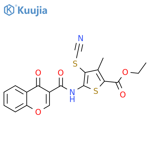 ethyl 4-(cyanosulfanyl)-3-methyl-5-(4-oxo-4H-chromene-3-amido)thiophene-2-carboxylate structure